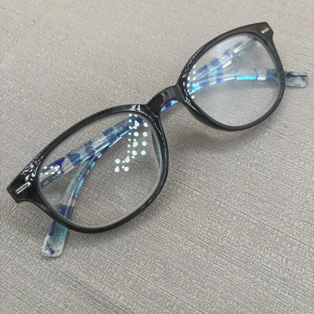 Blue Geo 117 Reading Glasses +1.75 Strength Smoke Grey Round Frames PD58MM